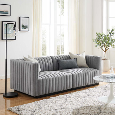 Conjure Channel Tufted Upholstered Fabric Loveseat In Black Light Grey