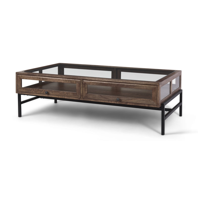 Table basse à 4 pieds avec rangement, 15 po x 49,5 po x 29,5 po, Brun moyen, Noir