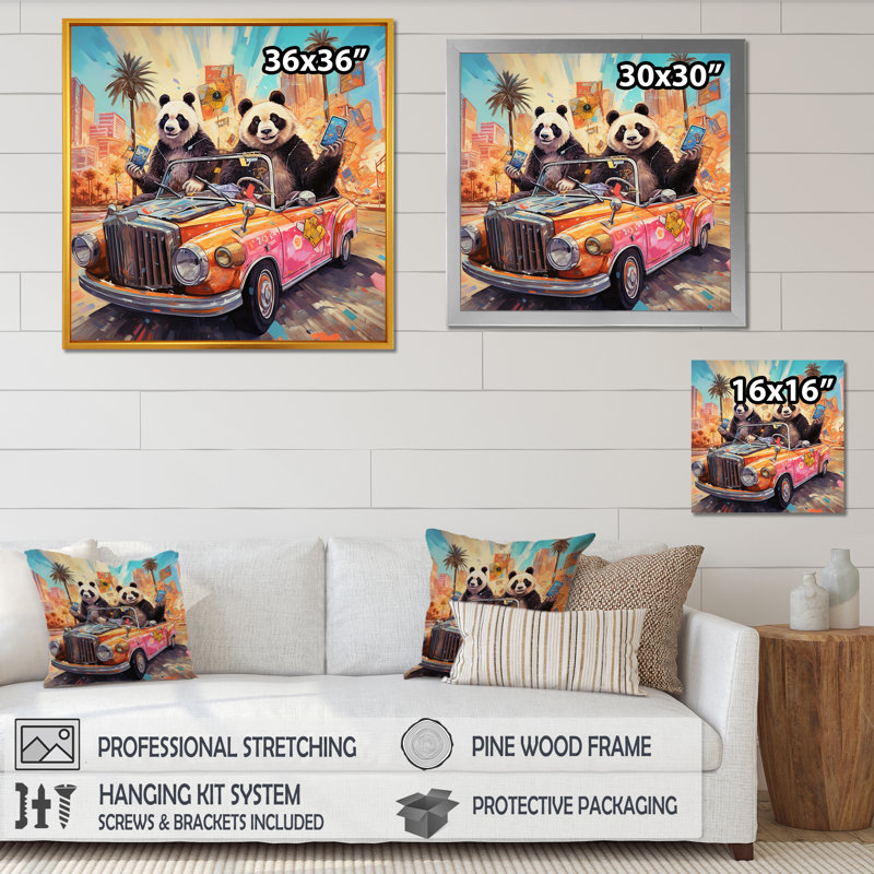 «Bambas Joyride Pandas In Vegas - Panda Animal», art mural, H 36 po x l 36 po x P 1,5 po, Cadre flottant noir
