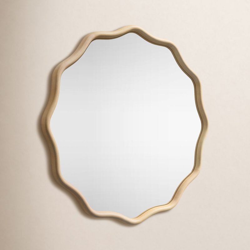 Solid Wood Scalloped Mirror, Beige, 30" x 30"