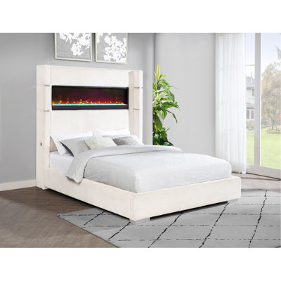 Judah Cream Upholstered Queen Flame Visualizer Bed