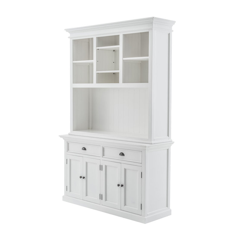 White Polished Wood China Cabinet with Adjustable Shelves