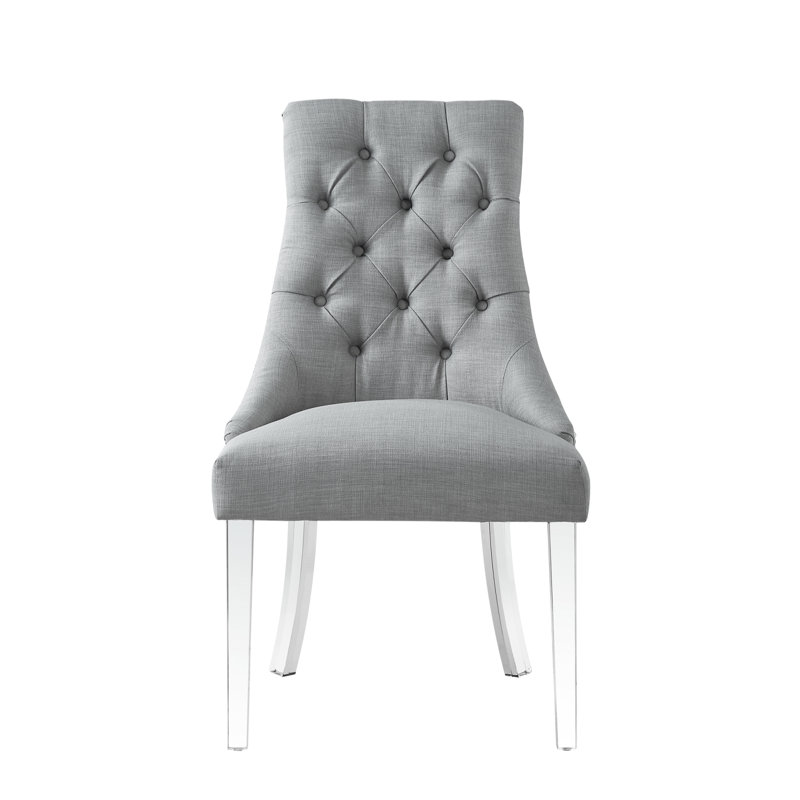 Baek Jane Acrylic Leg Dining Chair, Linen Light Gray