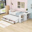 Lit plateforme simple en bois à trois tiroirs Merlin avec bureau, lit gigogne intégré et tablette de rangement-790077839