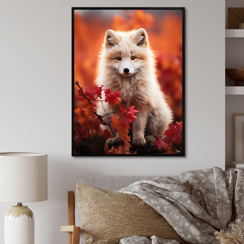 Antigore Alaska, renard arctique, rencontre sur toile, H 40 po x l 30 po x P 1,5 po, Cadre flottant noir