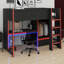 Lit mezzanine en bois avec bureau intégré, garde-robe, DEL et tiroir-125774989