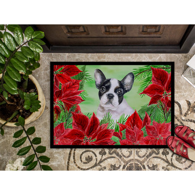 Tapis de porte pour l’extérieur antidérapant bouledogue poinsettas