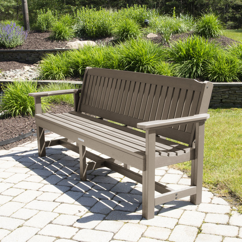 Banc d'extérieur en plastique recyclé Lunz, Brun bois