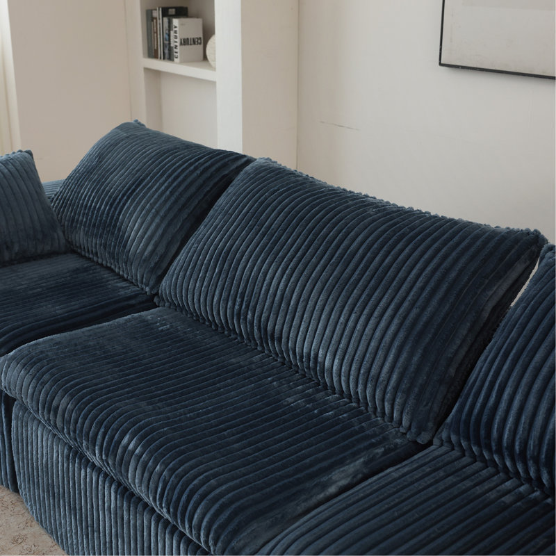 Canapé 118,2 po Cloud, Velours côtelé - bleu, H 24 po x l 118,2 po x P 78,8 po