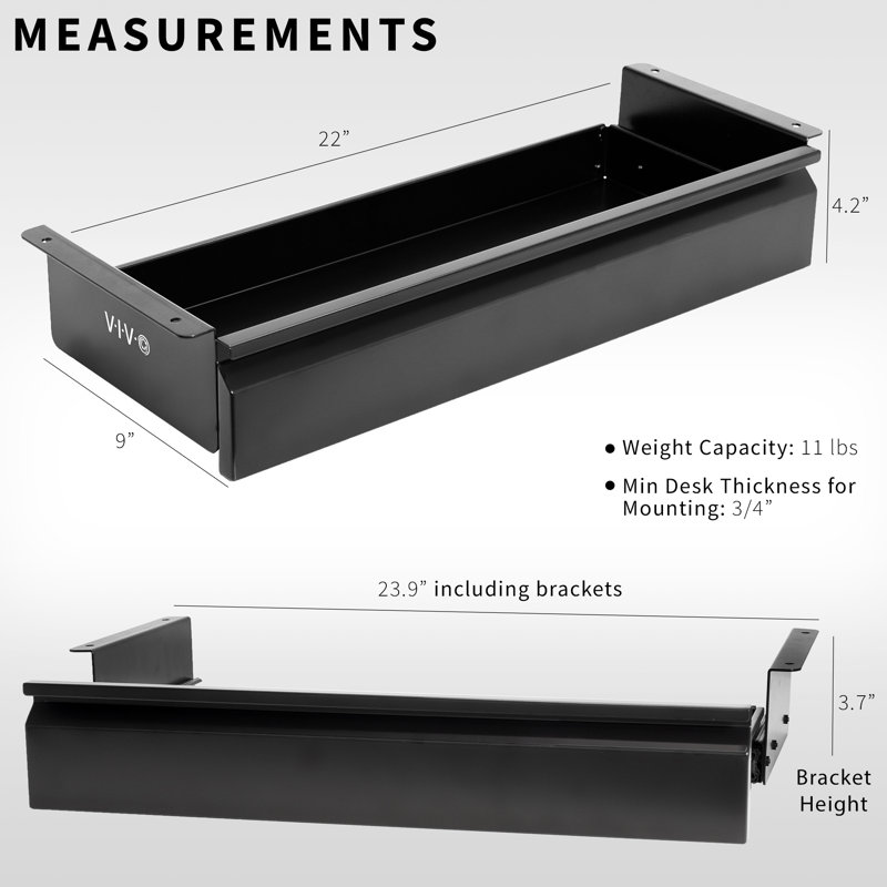 VIVO Black Space Saving 22" Pull Out Under Desk Storage Drawer without Shell, Black