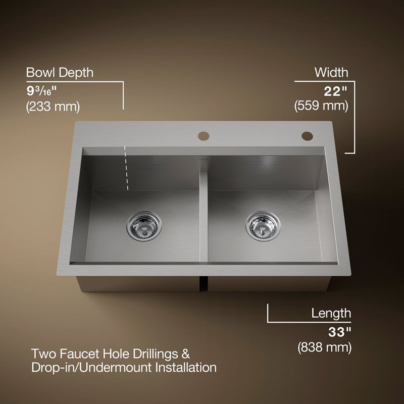 Task Smart Divide33-In X 22-In Top-Mount/Undermount Double-Equal Workstation Kitchen Sink With Accessories, 2 Hole