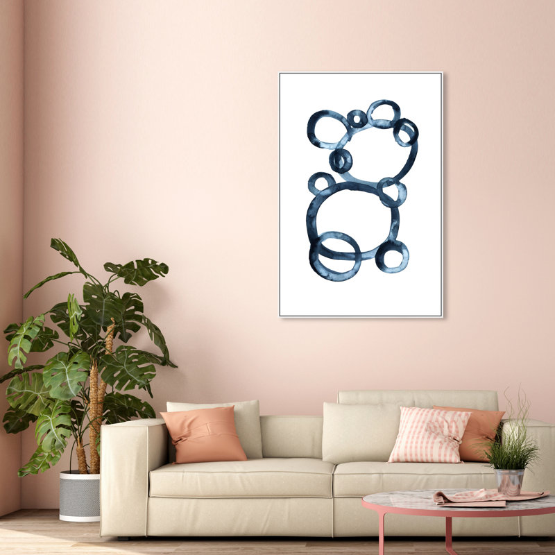 Modern Single Line Geometric Bear Print, White Floater Framed, 55" H x 37" W