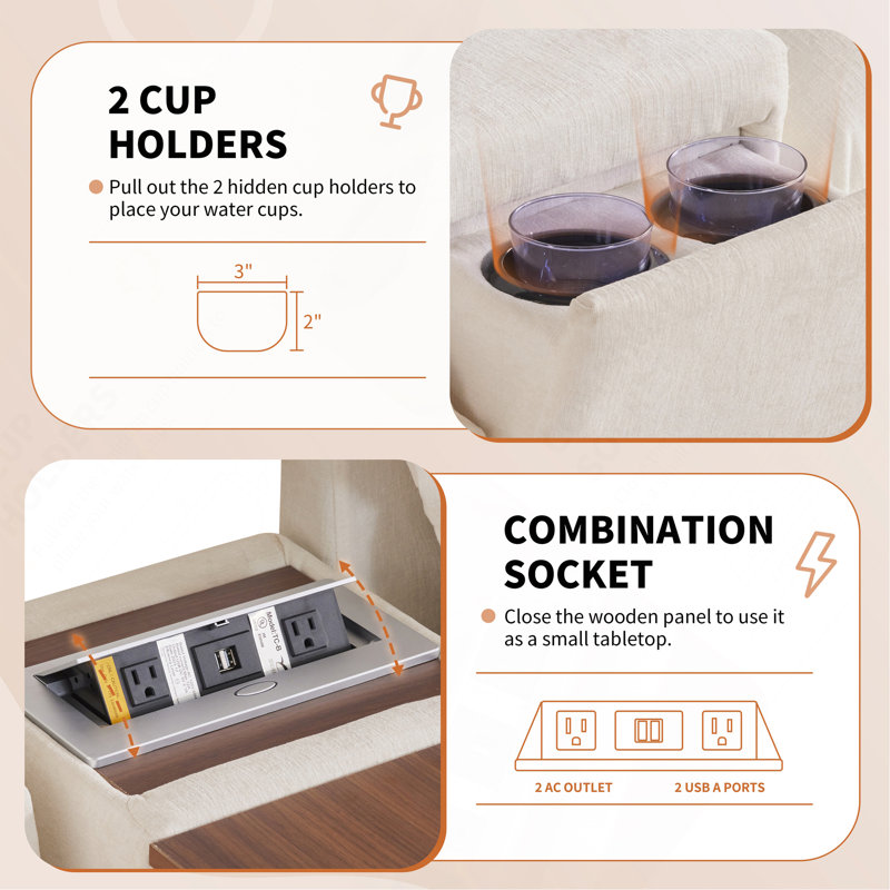 Canapé modulaire de 131 po avec repose-pieds mobile et console, porte-gobelet, siège large, canapé en U de 6 places, canapé en chenille surdimensionné avec chargeur USB pour le salon, appartement, 2 couleurs