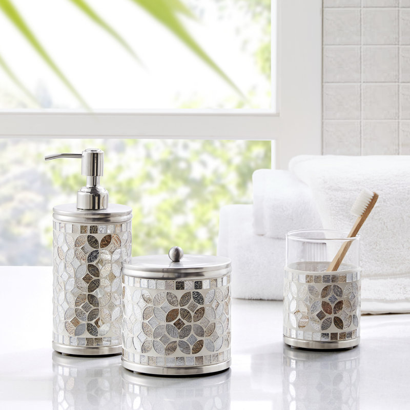 Champagne Gold and Silver Mosaic Glass Bathroom Storage Jar