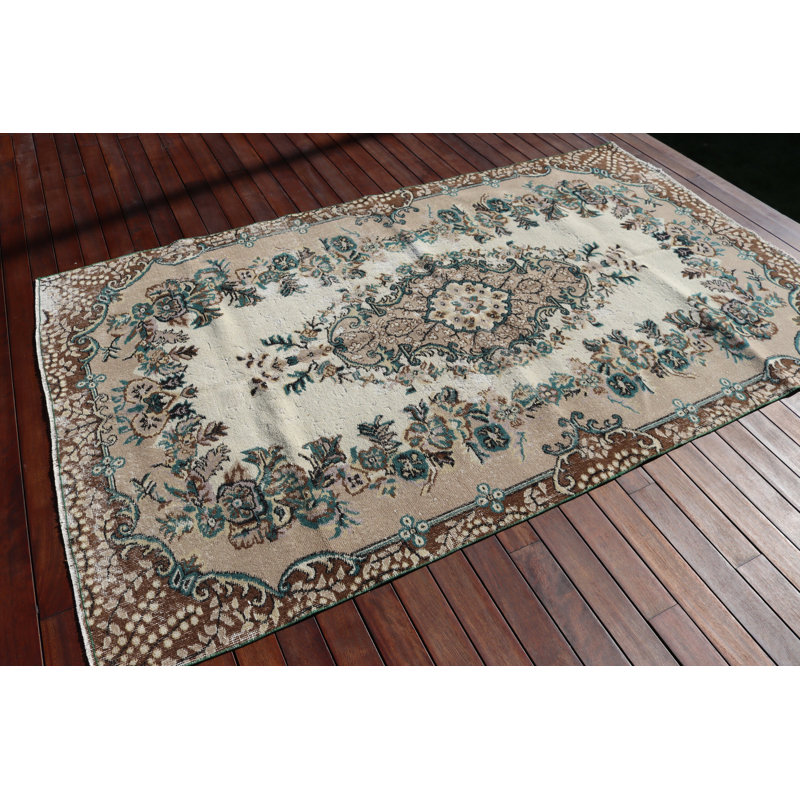 Grand tapis turc rétro fait à la main, idéal pour le salon et la salle à manger