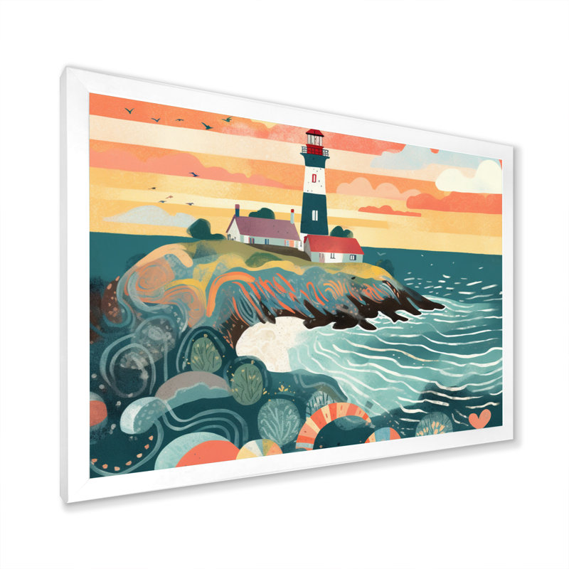 Phare côtier IV sur toile, Cadre simple blanc, H 34 po x l 44 po x P 1,5 po