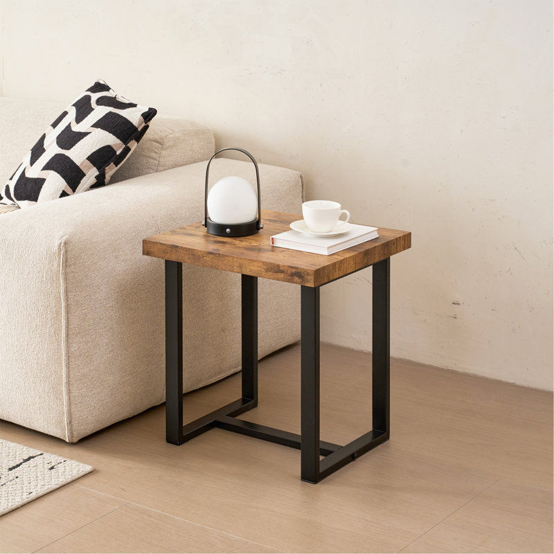 Ensemble de table d'appoint 2 pièces en MDF noyer, table de chevet moderne et canapé avec pieds robustes en métal