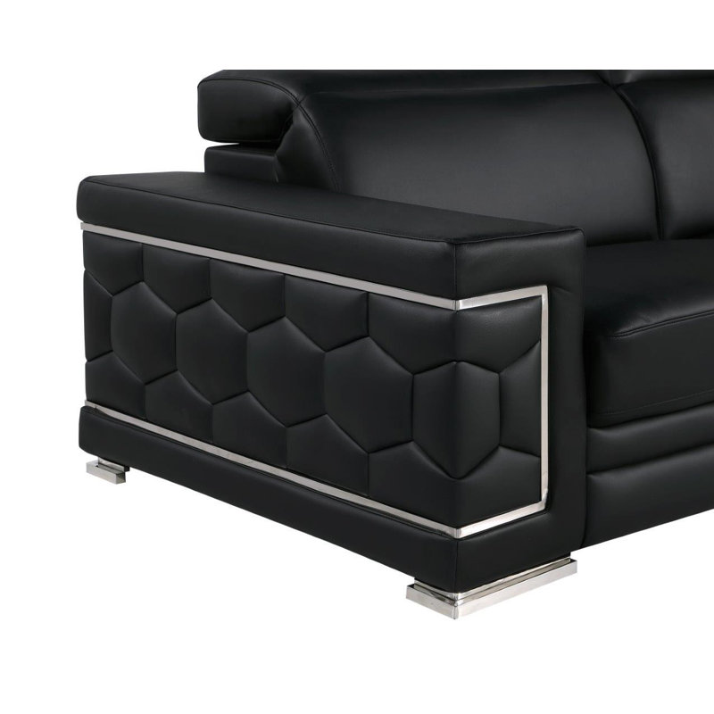 Méridienne 47 po en cuir véritable noir