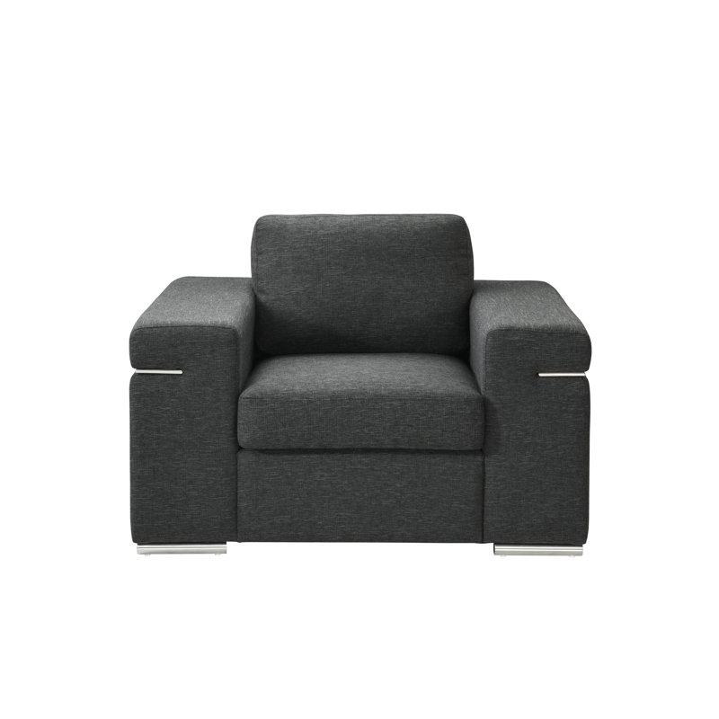 Gianna Black Linen Fabric Arm Chair, Black Linen