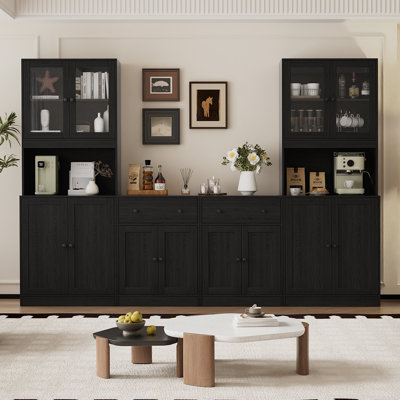 71'' Kitchen Pantry With Bookcases, 110.23'' Wide Farmhouse Wall Unit Tv Stand For Tvs Up To 75''