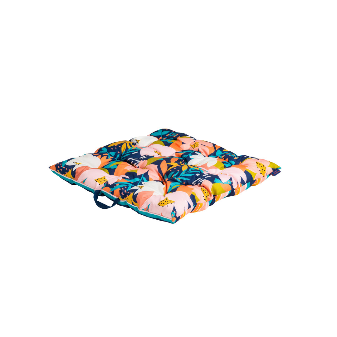 Indoor / Outdoor Floral Blue/Yellow Square Floor Cushion Cushion with Filling