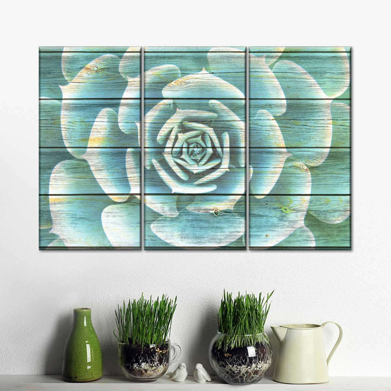Ensemble de 3 plantes grasses sur toile, H 32 po x l 50 po