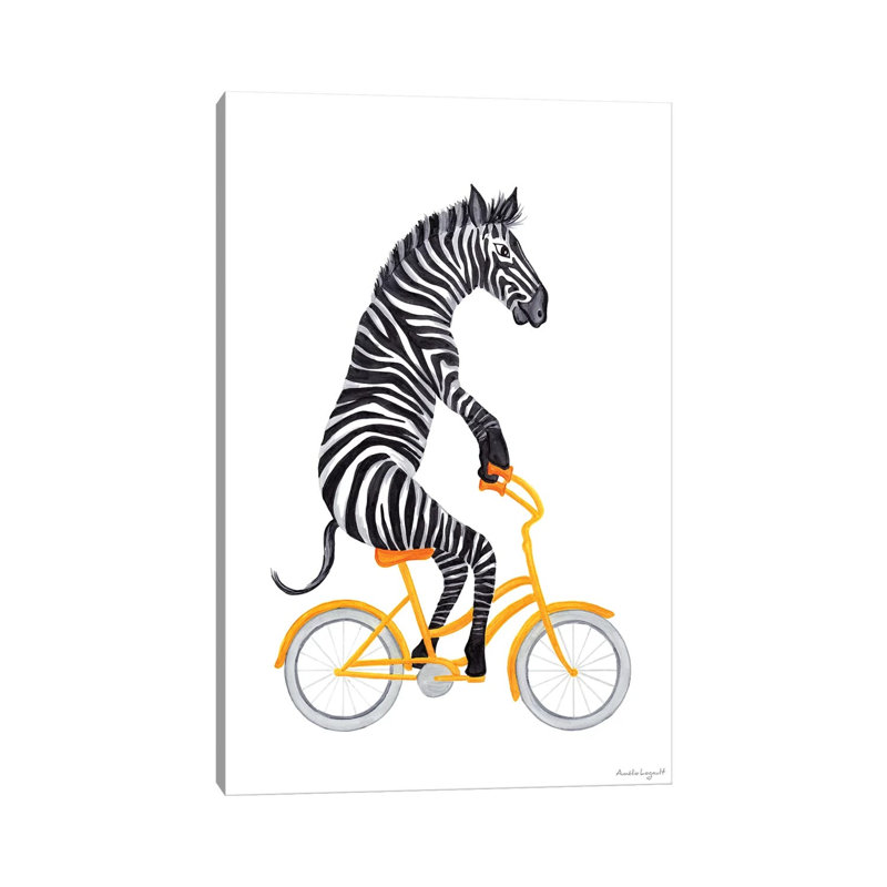 Zebra on Bike 1 Piece Wrapped Canvas Wall Art, 101.6 cm H x 66.04 cm W x 3.175 cm D