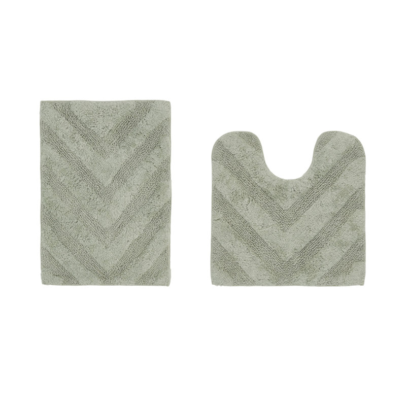 Annaclara Premium 100% Cotton 2 Piece Bath Rug Sets with Non-Slip Backing, Machine Washable, Luxurious Chervon Pattern Super Absorbent & Tufted Weave Bath Mat for Bathroom, Shower, and Tub