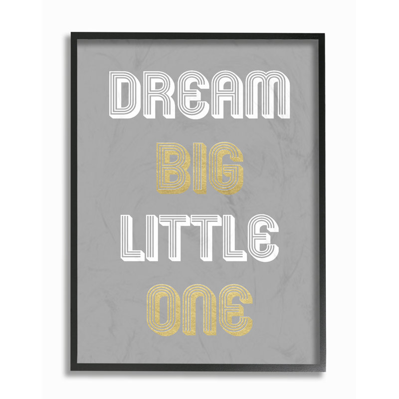 « little little one », art textuel à motif gris doré rêve, H 20 po x l 16 po x P 1,5 po, Giclée encadrée noir minuit