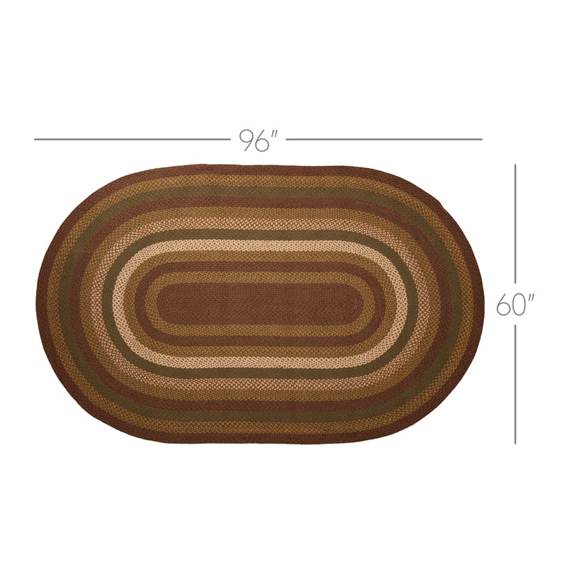 Rustic Forest Green and Crimson Red Braided Jute Oval Area Rug