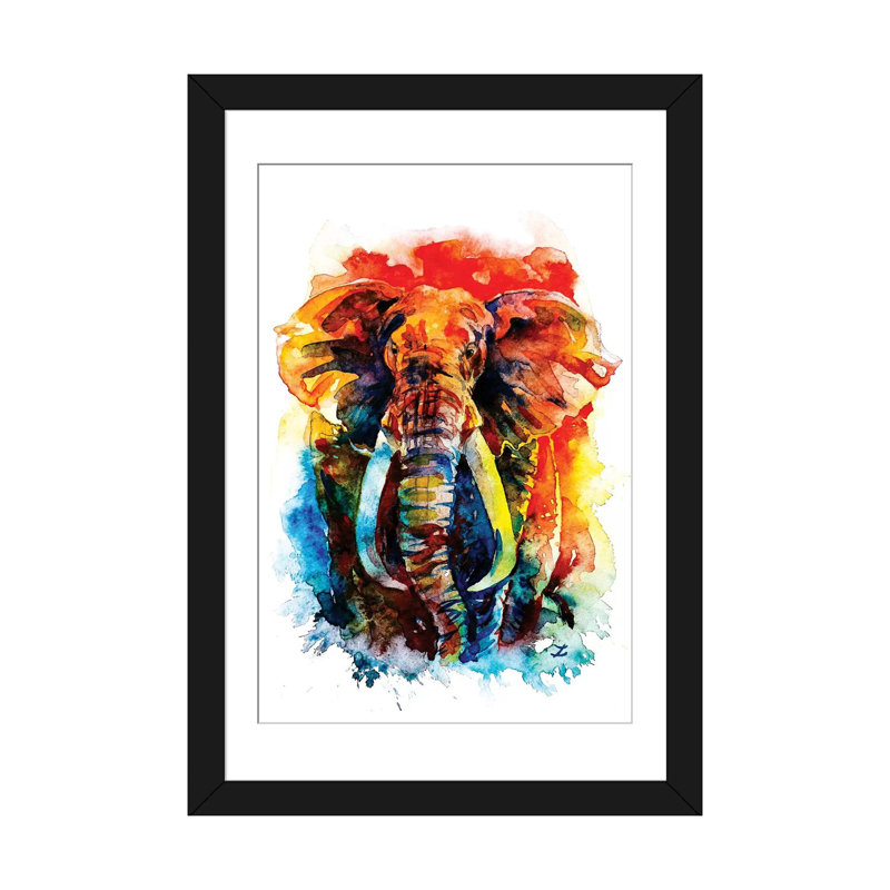 «Wise Elephant», reproduction sur toile, H 24 po x l 16 po x P 1 po, Papier beaux-arts encadré noir, Blanc
