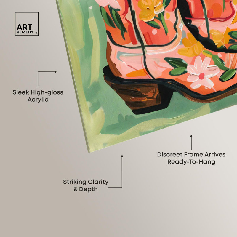 Bottes de cowboy Wildflower, décor de cowboy tendance en acrylique par Art Remedy, prêt à être accroché, H 16 po x l 16 po