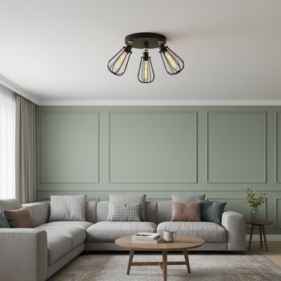 Industrial Adjustable 3-Light Metal Semi-Flush Mount