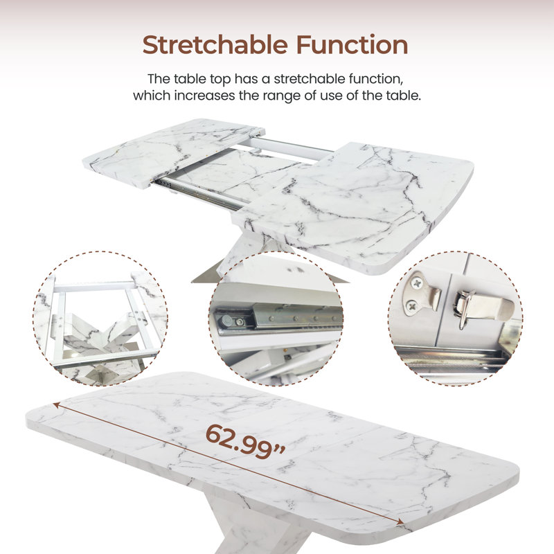 Drumack Extendable Metal Base Dining Table, White
