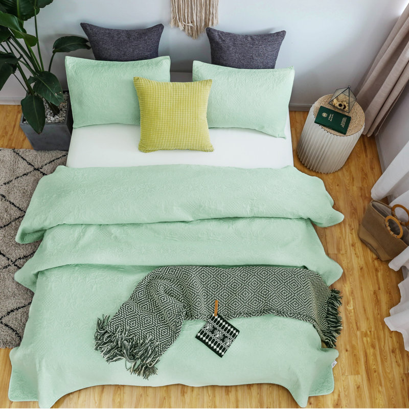 Mint Green Oversized Queen Microfiber Reversible Quilt Set