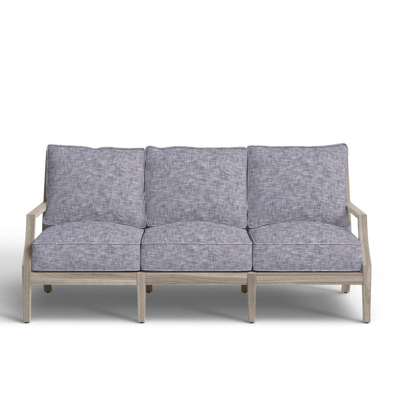Haley Teak Patio Sofa with Cushions, Welt + Standard fill, Oyster Teak, Linen Forest