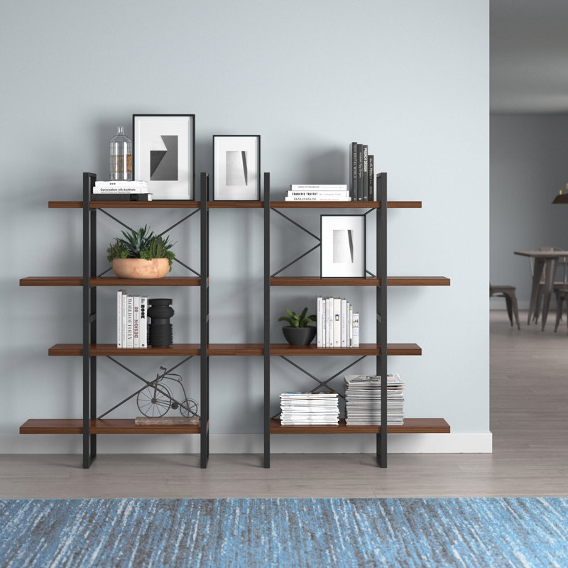 Kaecyn Metal Etagere Bookcase, Brown/Black, 56.69" H x 82.68" W x 11.34" D