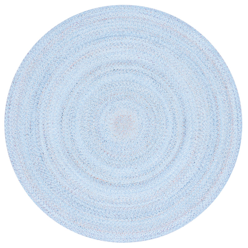 Tapis rond en polyester tissé à la main bleu clair / rouge Ladarrion, Rond 6 pi