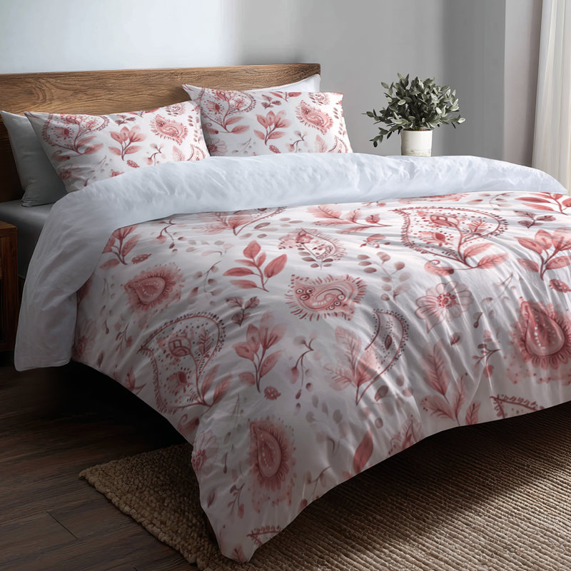 Ensemble de housse de couette French Country, ensemble de 3 - Ensemble de literie et coussin décoratif transitionnel rouge et blanc