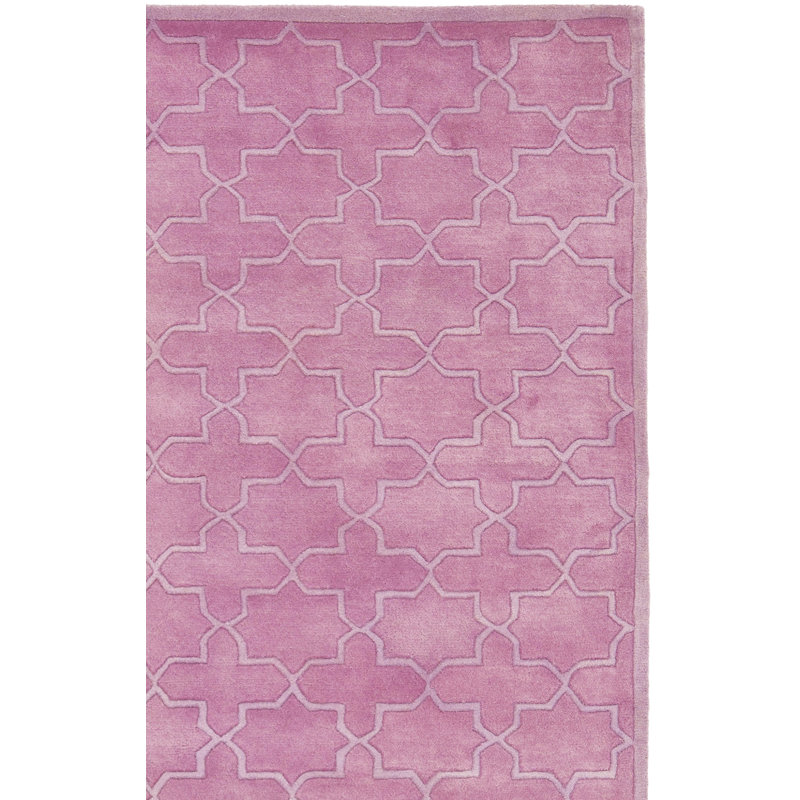 Tapis rose en laine touffeté et fabriqué à la main à motif géométrique Carolene, Rectangle de 6 pi x 9 pi