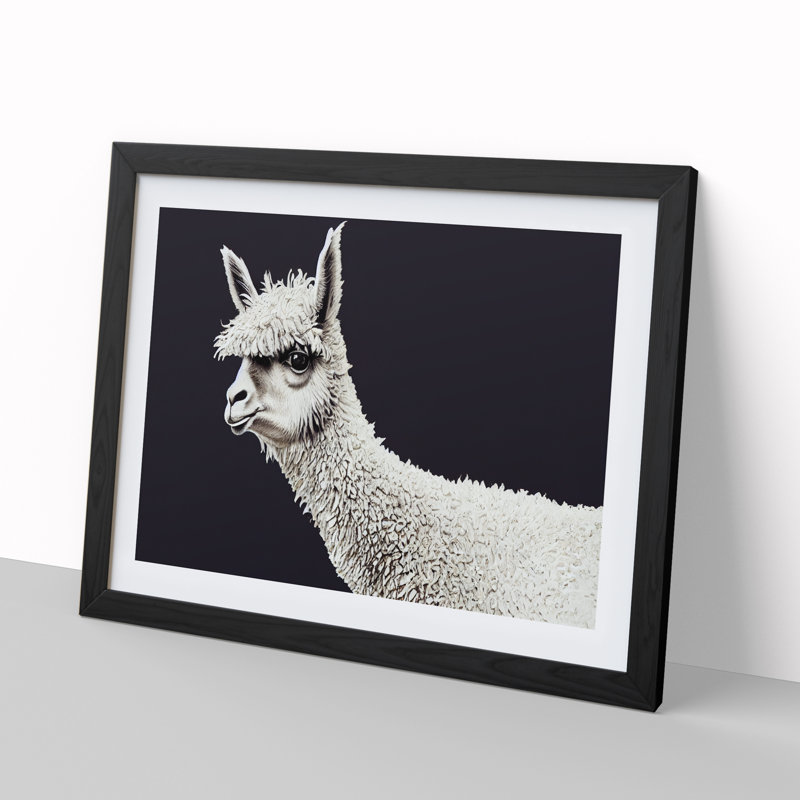 Portrait Of A Llama - Single Picture Frame Print, 34cm H x 46cm W x 2cm D, Black