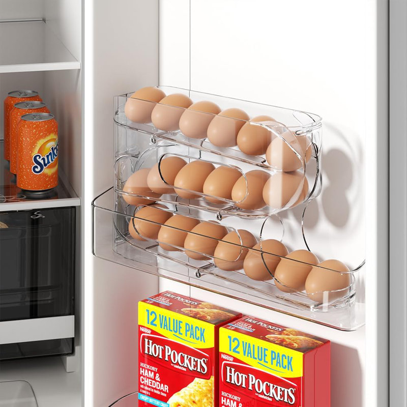 Clear Egg Holder for Fridge, Auto Rolling Egg Dispenser for Eggs 36 Count, FIFO Design, Space-Saving Egg Roller