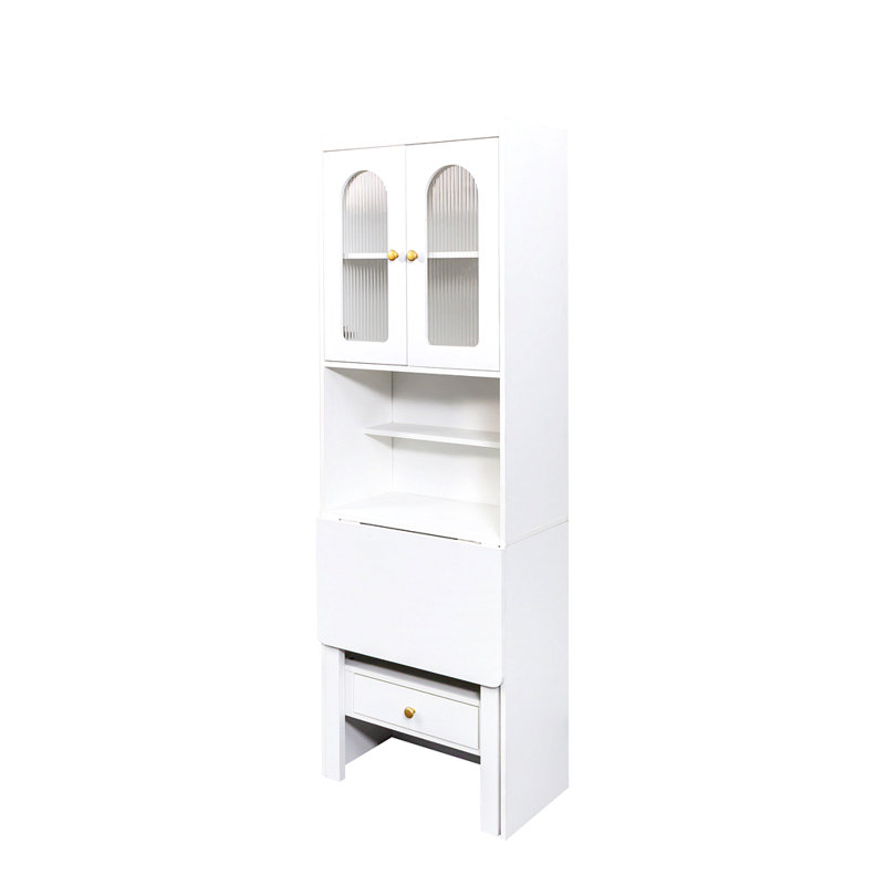 Fold-Out Convertible Writing Table, Desk Cabinet With Shelf And Drawer Multi-Function Home Office Workstation, White