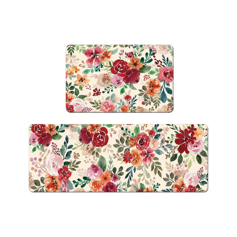Multicolore, ensemble de 2 tapis de cuisine à motif aquarelle, décoration botanique rétro pour la cuisine et le salon