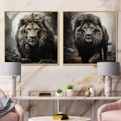 Lion ombres de la fierté I - ensemble de 2 reproductions d'art mural lion