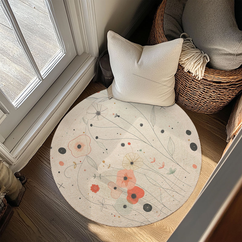 Floral and Abstract Indoor Rug, Round 5'