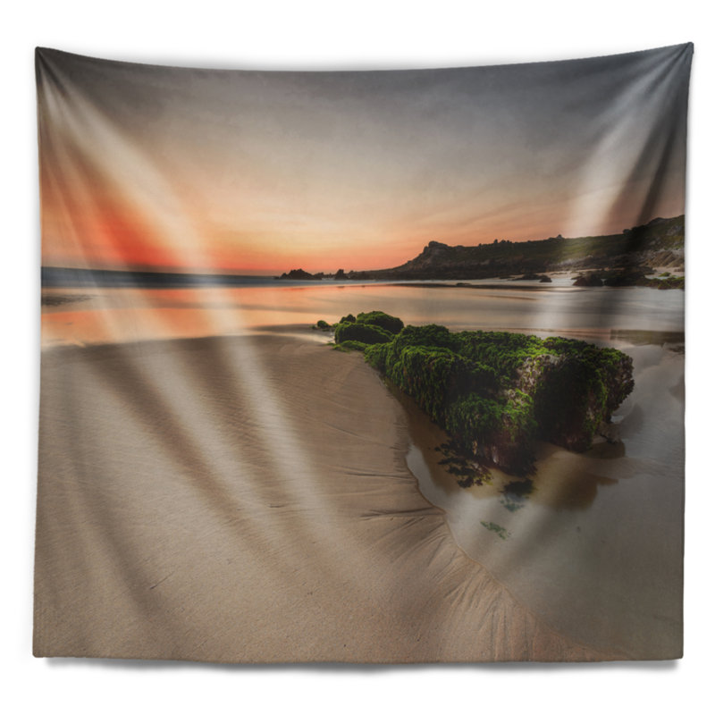 Tapisserie de mer en shore de mer au coucher du soleil en espagne avec accessoires suspendus inclus, H 78 po x l 92 po