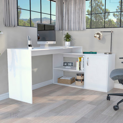Modern L-Shaped Computer Desk With Open & Closed Storage, For Home Office And Space Efficiency