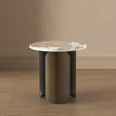 Ensemble de table de salon 2 pièces Monica Modern Glam avec plateau en pierre frittée et table de bout en bronze