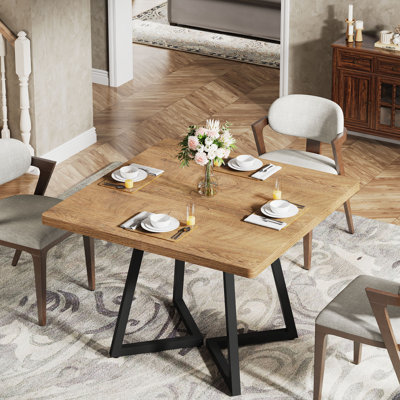 31.5" Industrial Square Dining Table, Small Kitchen Table for 4